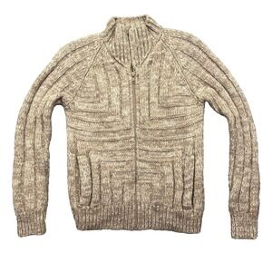 Vintage‎ 70s PQS Womens Wool Full Zip Up Cable Knit Sweater Size L Beige Cottage